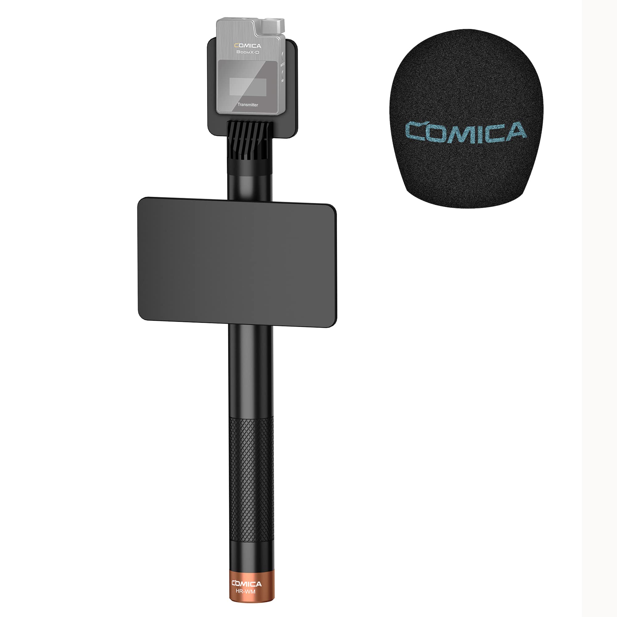 COMICA HR-WM Interview Handheld Adapter for Rode Wireless GO/BoomX-D/D Pro/BoomX-U Wireless Lavalier Microphone, Mic Handle for News Report, TV Interview and Video Shooting, etc.(with Windscreen)