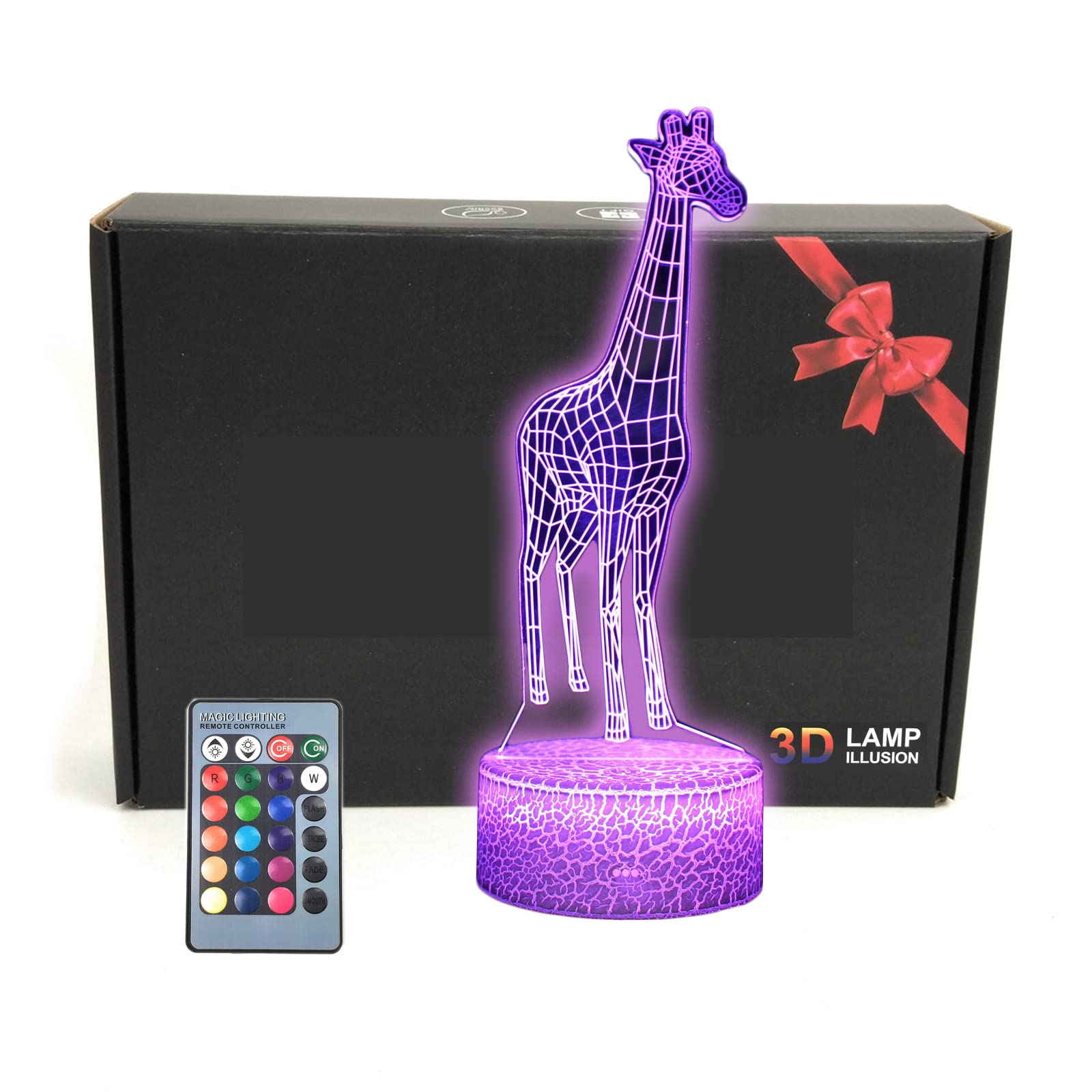 KNFUI Giraffe 3D Illusion LED Table Animals Lamp Decor Room Night Light with Greeting Card 16 Colors Remote Bedroom Decorations Toy Gifts for Fathers,Mothers,Dad,Girls,Men,Women,Kids,Boys,Teens