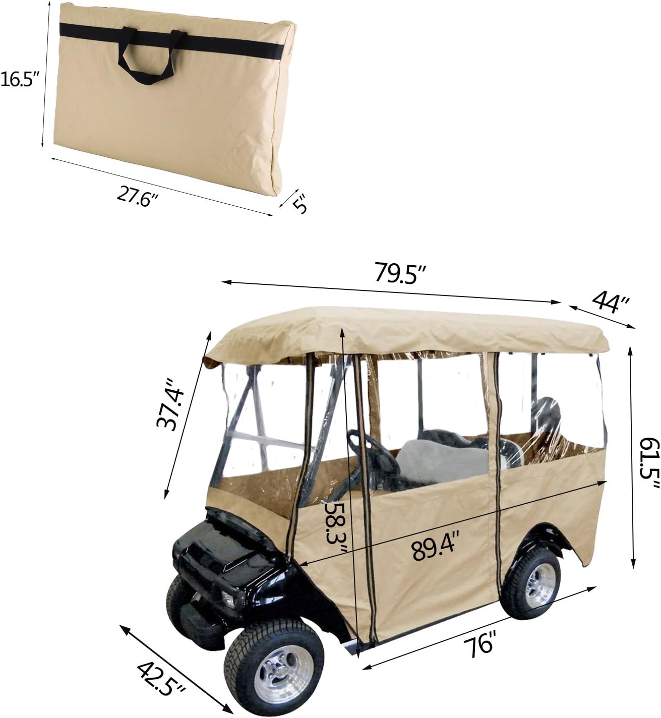 Worldhero 4 Passenger Golf Cart Driving Enclosure with Clear PVC Window Golf Cart Cover Roof up to 58" Driving Enclosure Fits Club Car EZ GO and Yamaha (Golf Car Cover)