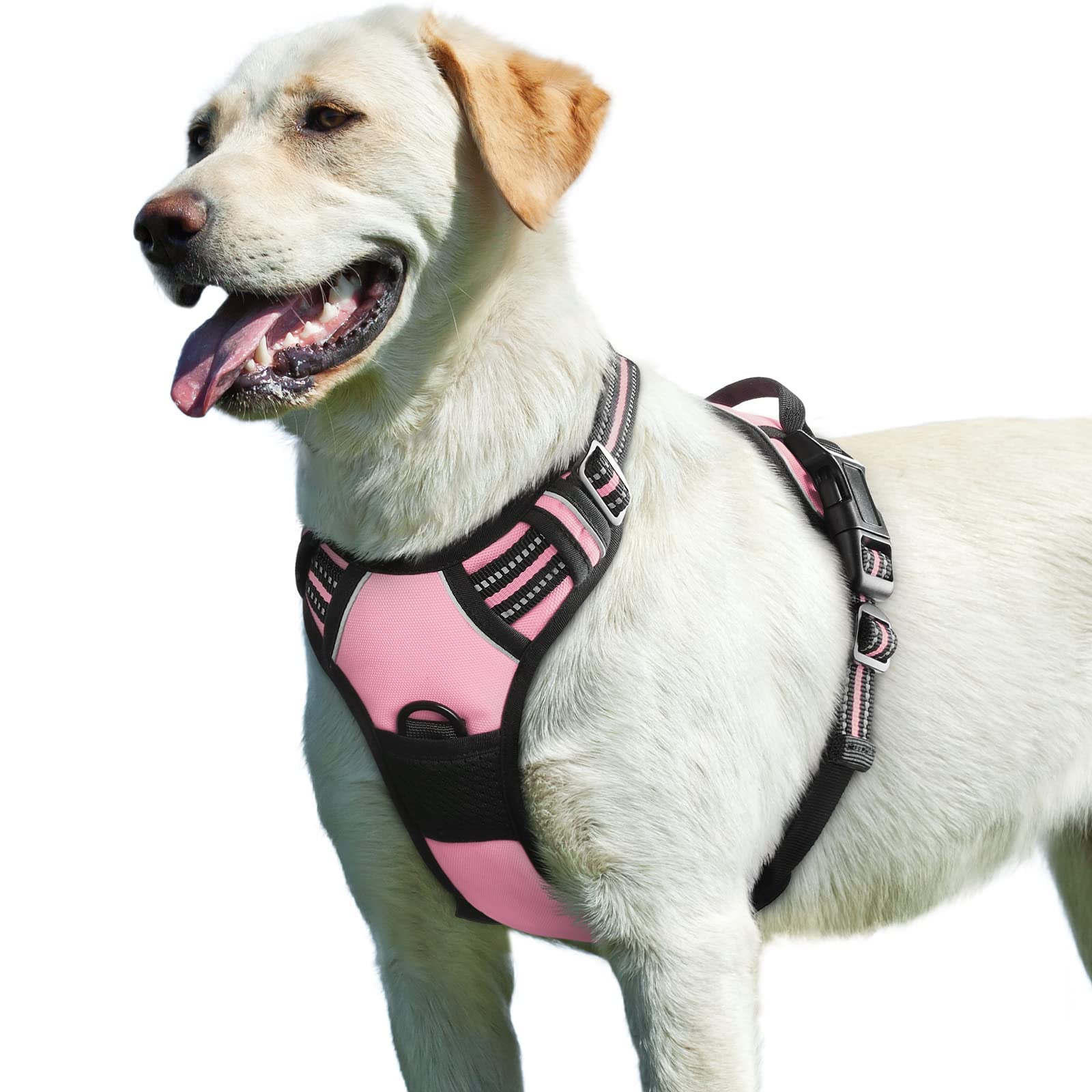 Photo 1 of Eagloo Dog Harness for Large Dogs, No Pull Service Vest with Reflective Strips and Control Handle, Adjustable and Comfortable for Walking, No Choke Pet Harness with 2 Metal Rings, Pink, L