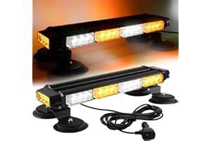 ASPL 16.8 Inch LED Strobe Flashing Light Bar, 26 Flashing Modes High Intensity Emergency Hazard Warning Beacon Lights with Magnetic Base for Car Trucks Trailer Roof Safety (Amber White Amber White)