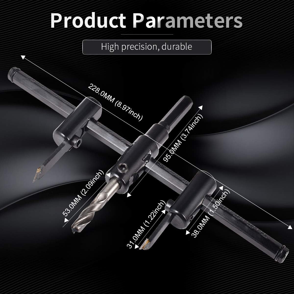KATUR Adjustable Hole Saw Circle Hole Cutter Drill Bit Kit 30mm to 200mm, Heavy Duty Wood Drywall Drill Bit Saw Round Cutting - Image 3