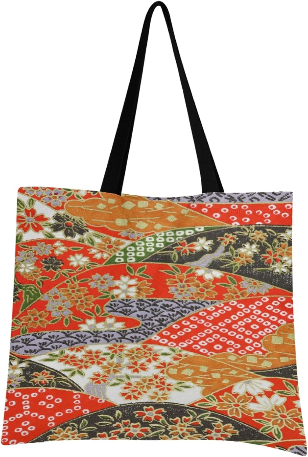 Red Japanese Art Foldable Shopping Tote Bag Reusable Grocery Portable
