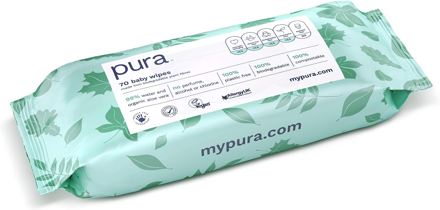 Pura Eco Friendly Baby Water Wipes 12 x 60 per pack, (720 Wet Wipes) 100% Plastic Free, 99% Water, Biodegradable, Compostable - Image 4