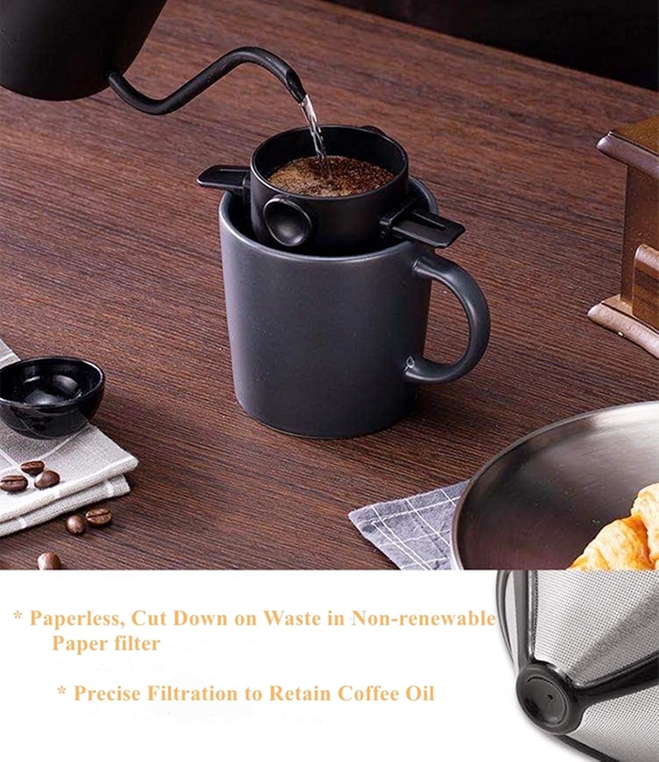 Pour Over Coffee Maker 1-2 Cup, Reusable Cone Coffee Dripper Filter - Image 3