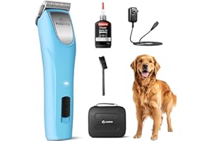 FuzzyFix Professional Dog Clippers for Grooming - 2 Speed Detachable Blade Pet Grooming Kit for Thick Curly Matted Coats - Low Noise Heavy Duty Cordless Hair Trimmer for Animal