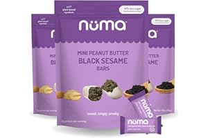 NUMA Mini Peanut Butter Black Sesame Bars – Vegan, Low Sugar, High Protein, Low Calorie, All Natural, Gluten Free – Crunchy Plant Based Snack – 3 Bags with 8 Individually Wrapped Pieces