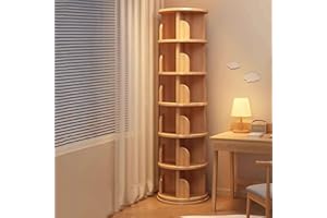 CIOOCPK Rotating Bookshelf, 360° Solid Wood Revolving Bookcase, Floor-Standing Stackable Rotating Display with Baffle for Hom
