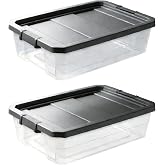 2 Pack 40 Quart Storage Bins with Lids, Underbed Plastic Storage Containers | Clear plastic storage bins with latching lids, stackable design for organizing closets, bedrooms, basements and attics.
