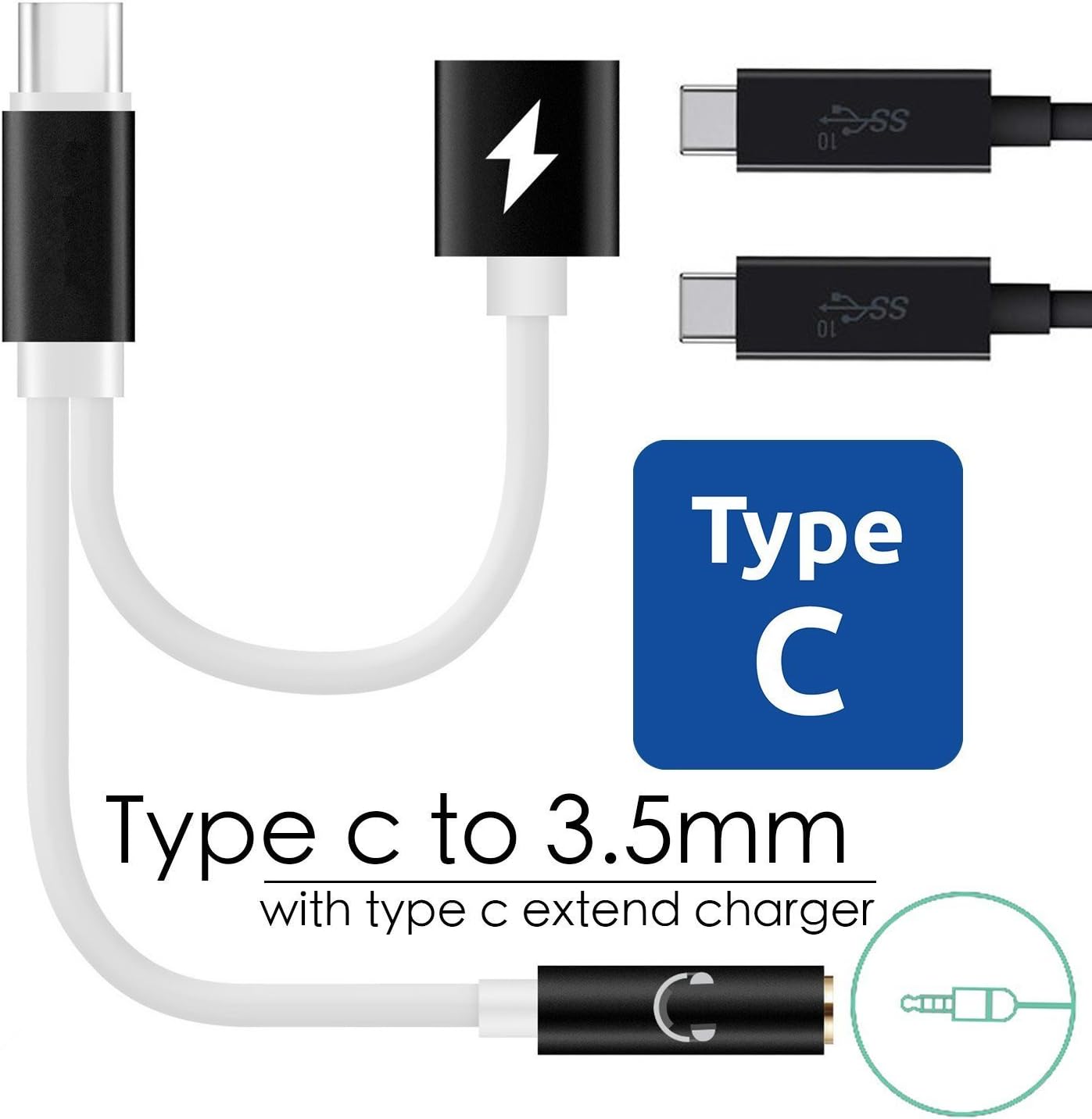 Pixel 2 USB C to 3.5mm - 2 in 1 USB-C to 3.5mm Audio Charge Adapter, Ablerv Type C Headphone Jack Converter for Motorola MotoZ, Huawei Mate 10 Pro, Smartisan Nut Pro/Pro 2, Xiaomi 6/Note 3 and More