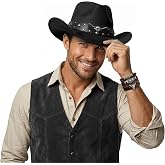 BELTROAD Cowboy Hat for Men Women, Western Cowboy Hats with Gift Hat Box | Wide Brim Cowboy Cowgirl Hats with Western Bracelets, Large &amp; Medium, Black &amp; Brown, Texas Rodeo Country Halloween Party Hats