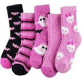 Halloween Fuzzy Socks for Women,Cozy Fluffy Warm Slipper Socks for Winter | Plush Funny Gifts Ghost Skeleton Bats Slippers, Sleep Home Warm Socks for Winter Christmas