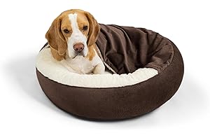 Best Friends by Sheri Cozy Cuddler Ilan Covered Cat and Dog Bed with Attached Blanket, Dark Brown, 27"x27"