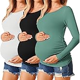 Ekouaer Womens Maternity Shirts Long Sleeve 3 Packs Pregnancy Tee Top Tunic Blouse Casual Mama Clothes S-XXL