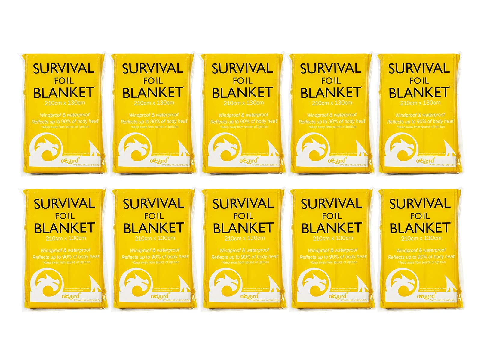 Oqard Survival Foil Blanket 210 cm x 130 cm - Pack of 10
