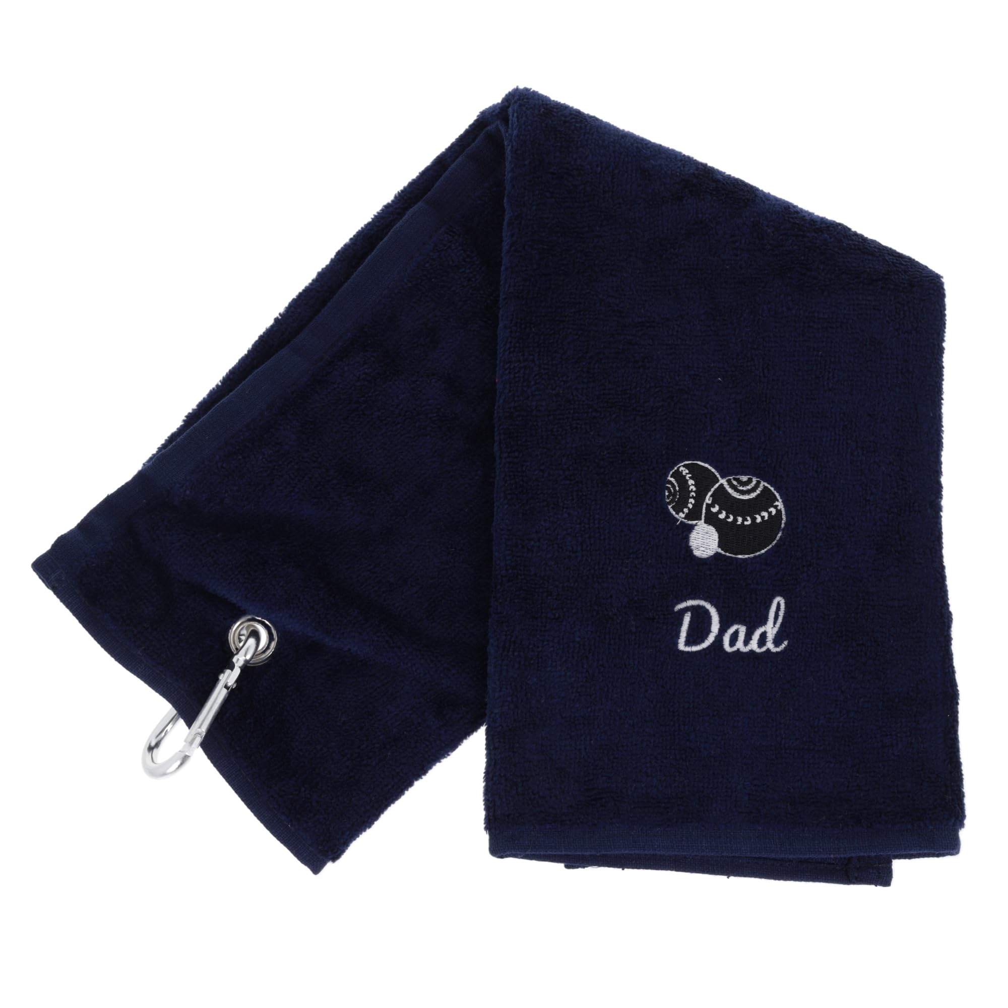 Always Looking Good Embroidered Navy Lawn Bowls Towel for Dad Tri Fold Luxury Velour 50cm x 40cm Custom Bowling Towel with Carabiner Cip Bowling Gifts for Dad