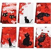 Macarrie 6 Pcs Black Cats Red Hearts Valentine's Kitchen Towels 16 x 24 Inch Black Cats Red Hearts Kitchen Decorations Dish Hand Towels for Women Lover Valentine's Day Absorbent Drying Dishcloth Gifts