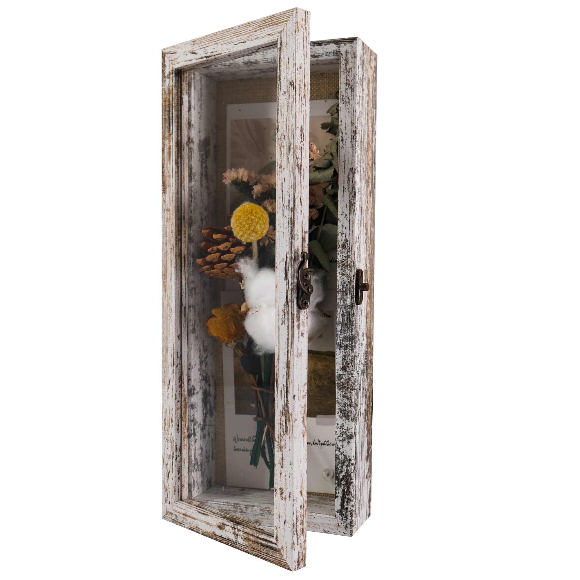 GraduatePro Shadow Box 5x12.5 Display Case Large White Frame with Glass Deep Picture Wedding Bouquet Flowers Memorabilia Medals Photos Memory for Keepsakes