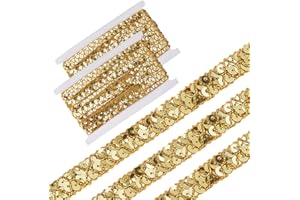 CABODYALS 2 Rolls 28.5 Yards Gold Sequin Ribbon Trim Flat Bling Metallic Paillette Braid Trimming Glitter Sequins Spangle Beaded Strip Bulk for Sewing Making Crafts Clothes Dresses Wedding Home Decor