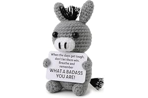 FRABACA Funny Positive Badass Donkey Crochet Plush, Christmas Stocking Stuffer Motivational Gift for Coworkers, Best Friends – Emotional Uplifting Support Small Cute Crochet Stuffed Animals for Women Men