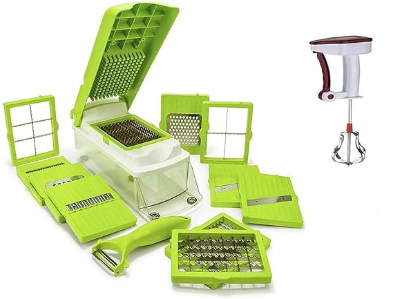 OSLEN Plastic Rust-Free Stainless Steel 12 Blades Vegetable Cutter with Chopper (Green)