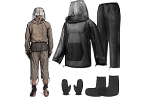 2win2buy Mosquito Bug Suit for Men Women, 4 Pcs Full Body Mosquito Net Suit Jacket, Pants, Gloves, Socks Breathable Mesh