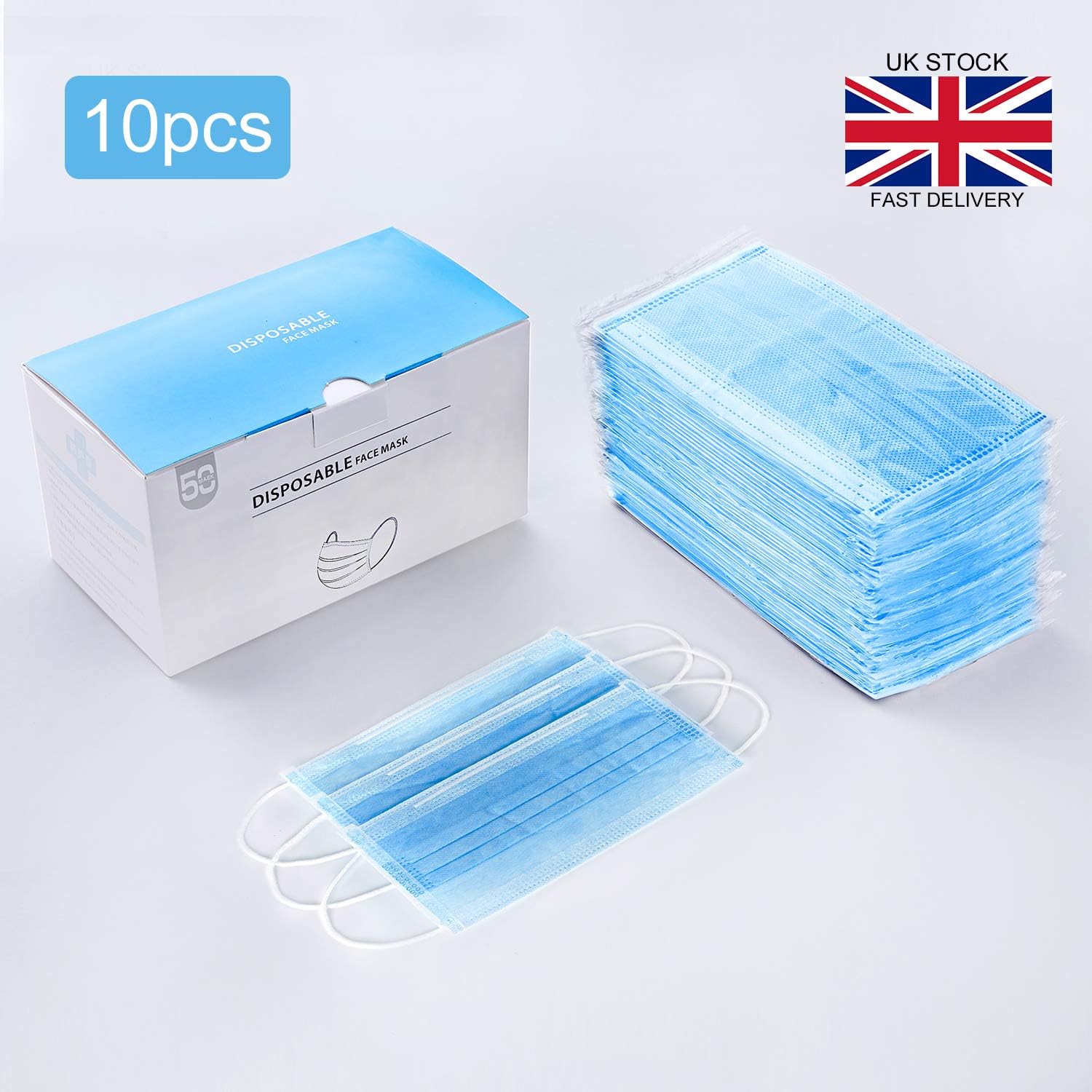 Disposable Face Mouth Masks Surgical Medical Mask - Factory SEALED BAG - Breathing Protection Face Masks (10)