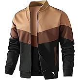 KAVIANA Men's Lightweight Varsity Jacket Casual Bomber Jacket Stylish Color Block Windproof Coat