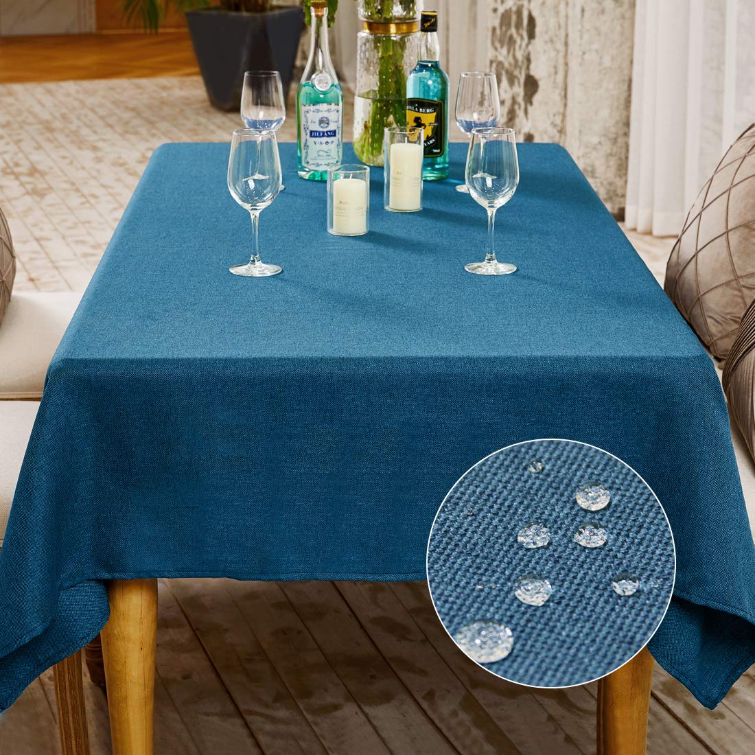 BALCONY & FALCON Rectangular Table Cloth -Wipe Clean, Waterproof & Washable, Crisp Linen-Look Fabric, Heavyweight & Durable for Kitchen, Dining, Party, Buffet & Everyday Use – Navy, 145 x 300 cm