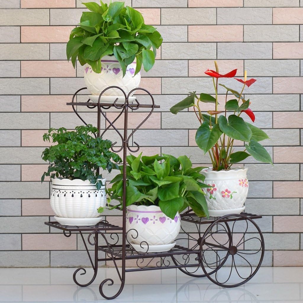 MILUCE 3-Tier Iron-Art Flower Rack Indoor Balcony Anti - Rust Plant Stand ( White / Red Copper) ( Color : Red copper )