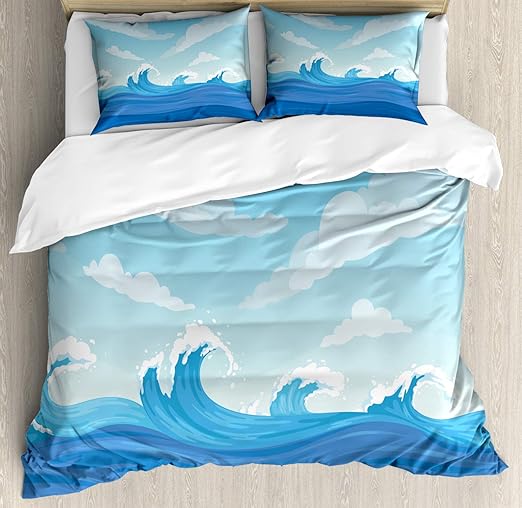 Amazon Com Ambesonne Wave Duvet Cover Set Hokusai Inspired Blue