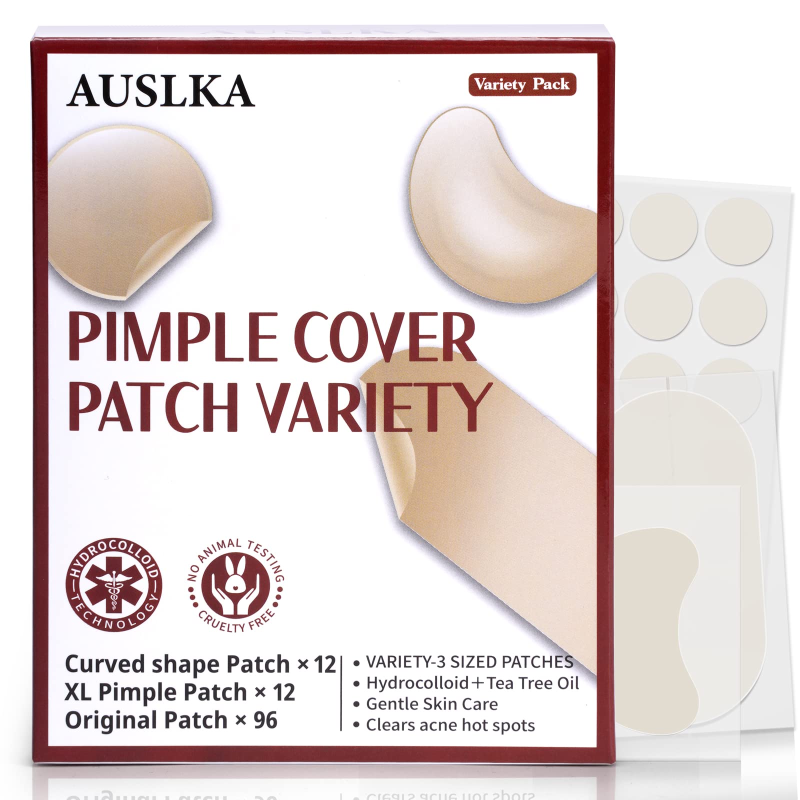AUSLKA Pimple Patches - Hydrocolloid Patches - Spot Patches for Face - Facial Stickers - Value Pack - 3 Sizes, Blends in with skin (112 Patches)