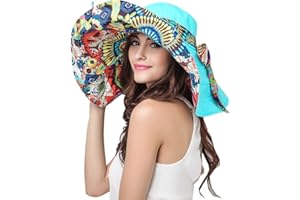 FAKEFACE Women's Foldable Floppy Reversible Travel Beach Sun Visor Hat Wide Brim UPF 50+