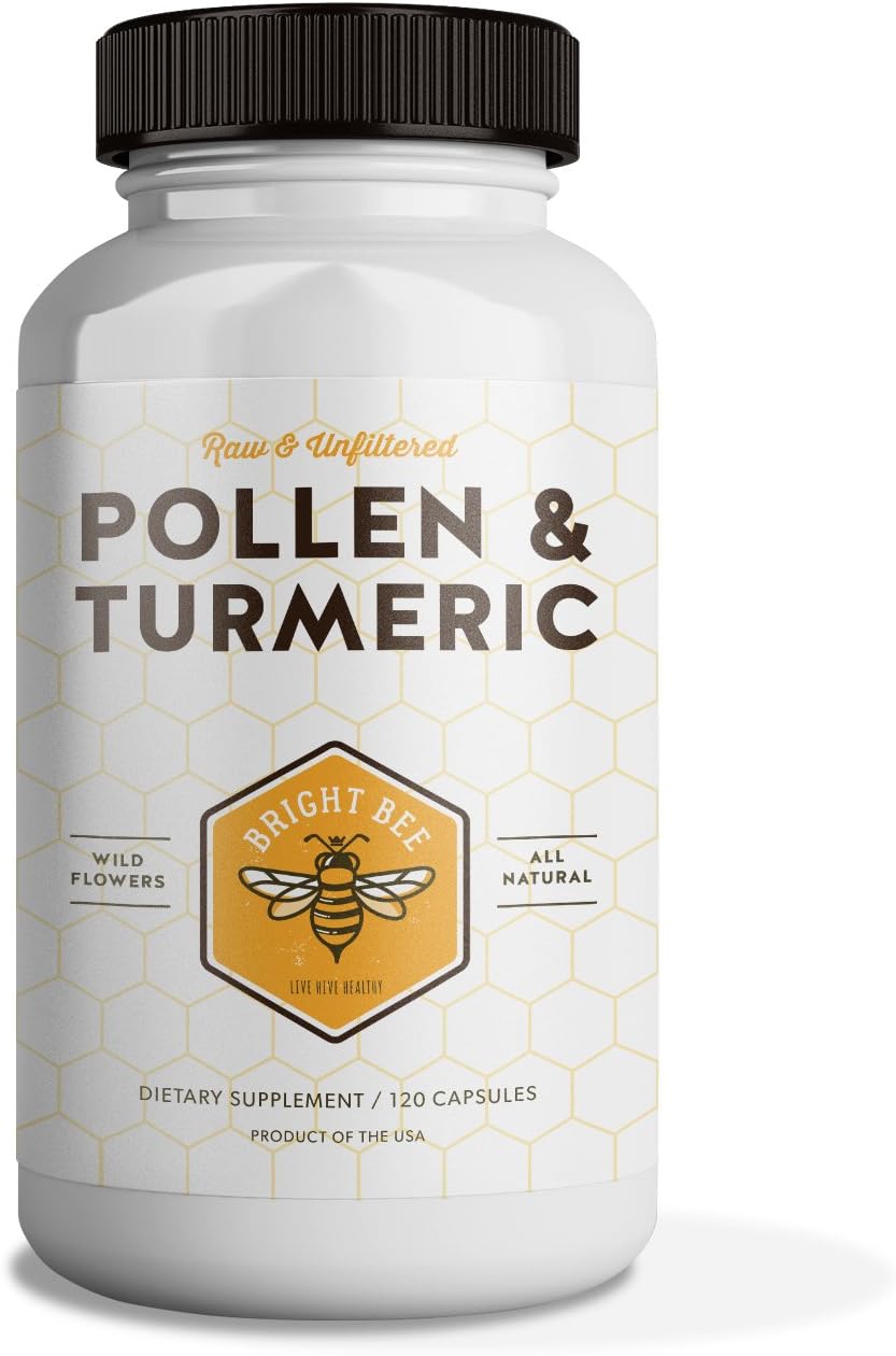 Bright Bee - Bee Pollen Capsules (250 mg) with Turmeric (345 mg) and Black Pepper (5 mg)