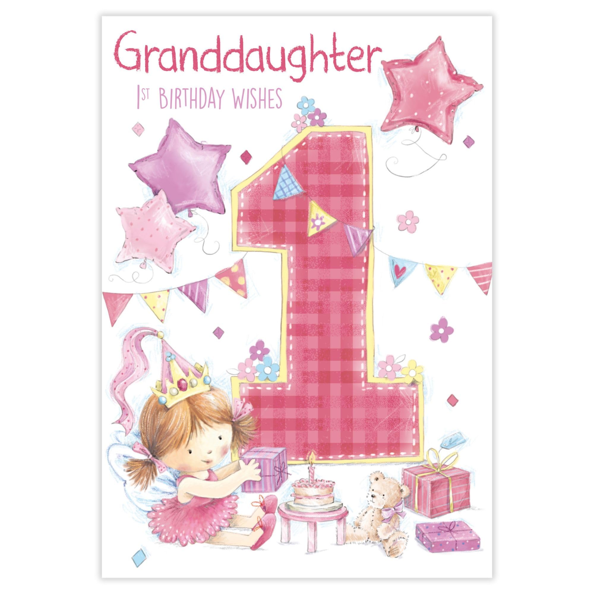 Cute Artistic Girl's Birthday Card From the Heartfelt Sentiments Range - Granddaughter 1st Birthday - Fairy Tea Party with a Stunning Flitter Finish - Greeting Card for Her (NQ-S7516)