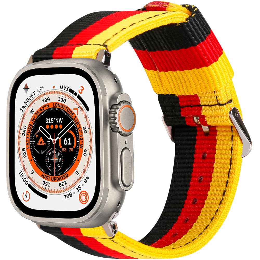 ESTUYOYA Germany Strap compatible with Apple Watch 49mm 46mm 45mm 44mm, (42mm-Serie 1-3), German Flag Nylon Bracelet Sport for iWatch Series 10 9 8 7 6 5 4 3 2 1 SE Ultra 2 - Silver