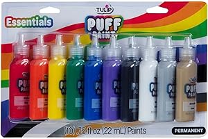 Tulip Puff Paint Essential Rainbow Colors 10-pack, Multi-Surface, Premium Quality, Nontoxic & Waterproof Craft Paint, Permanent on Fabric, 10-pack