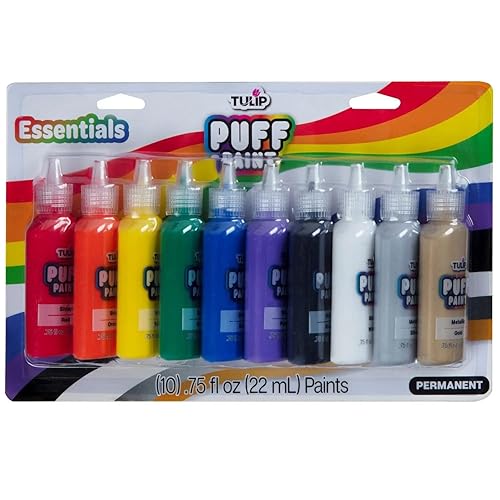 Tulip Puff Paint Essential Rainbow Colors 10-pack, Multi-Surface, Premium Quality, Nontoxic & Waterproof Craft Paint, Permanent on Fabric, 10-pack