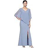 S.L. Fashions Womens Long V-Neck Asymetric Overlay Mother of The Bride Dress