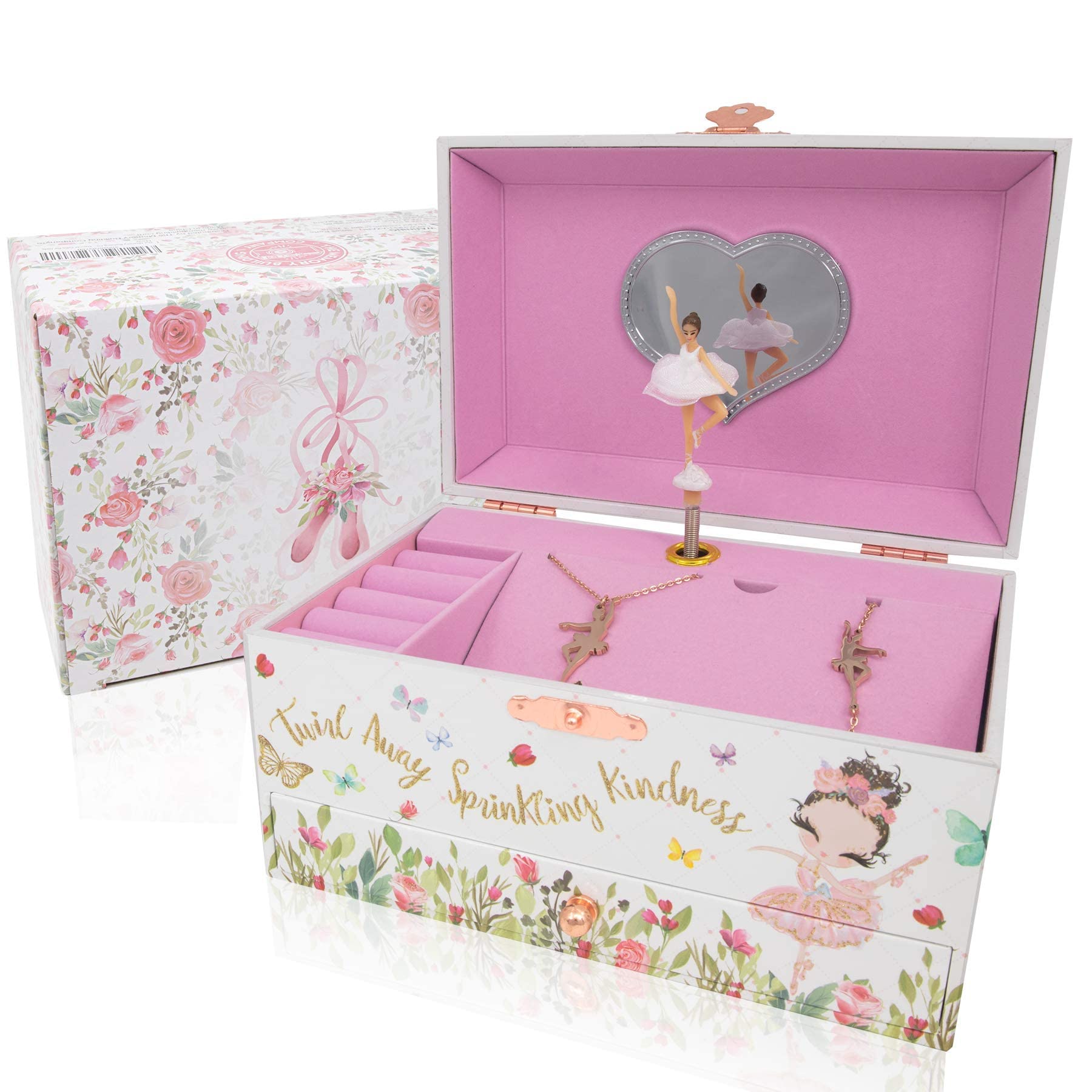 The Memory Building Company Ballerina Musical Jewelry Box, Classic Melody, Storage Organizer Kids Ages 6-12, Wood Construction w/ 2 Compartments