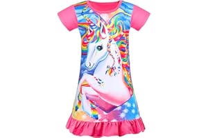NIDOUL Kid Girls Nightgown Night Dress Unicorn Rainbow Princess Pajamas Sleepwear Nightie