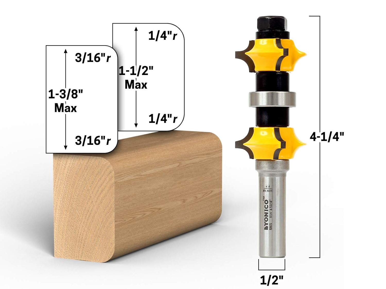 Yonico 13970 Dual Surface Adjustable Edge Forming Router Bit 1/2-Inch Shank, 1-3/8 inches x 4-1/4 inches - Image 3