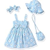 SODLON Toddler Girl Summer Dress Infant Baby Girl Casual Clothes Sleeveless Bowknot Beach Sundress with Hat