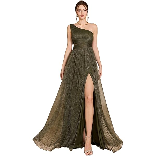 Amazon.com: ECDAHICC Women's Sexy One Shoulder Cutout Pleated Maxi Dress  Sleeveless High Slit Formal Evening Party Bridesmaid Dresses(AP1,S) Apricot  : Clothing, Shoes & Jewelry