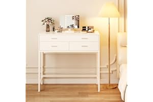 LIDYUK Vanity Desk with Mirror and Lights, Makeup Vanity Desk with Lights, 31.5 Inch Simple Home Office Desk, Small Desk Dressing Vanity Table with Double-Deck 3 Drawers, White