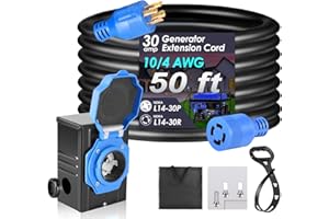 Seeutek 30 Amp Generator Cord, 4 Prong 50 FT Generator Extension Cord with Pre-drilled Power Inlet Box & Interlock Kit, NEMA L14-30P/L14-30R Functional Cable, High Conductivity, ETL Listed