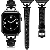 Leather Band Compatible with Apple Watch Bands for Women, Dressy Fancy Strap for iWatch Series 11/10/9/8/7/6/5/4/3/2/1/se(38mm 40mm 41mm 42mm,Lizard Black/Black)