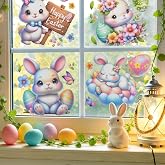 letesult 6 Sheets Easter Window Clings for Glass Windows, Easter Egg Bunny Butterfly Stickers Spring Window Clings Decorations, Reusable Double Sided Spring Windows Decals for Home Office Party Decor