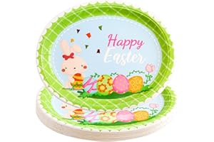 WorldBazaar Easter Oval Paper Plates Kids Adults 24 Count 10 X 12 Large Bunny Plates Disposable Dinner Platter Easter Party Supplies Spring Serving Plate