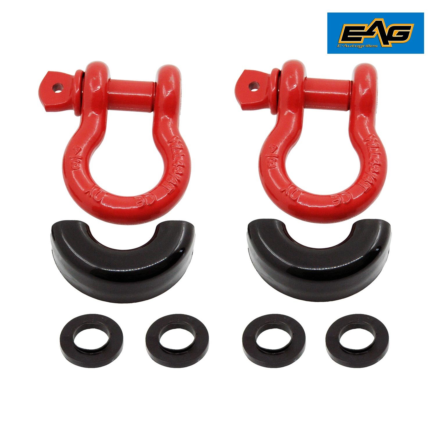 EAG 1 Pair 3/4 Inch Red DRing Shackles 4.75 Ton 9500 Lbs Capacity With
